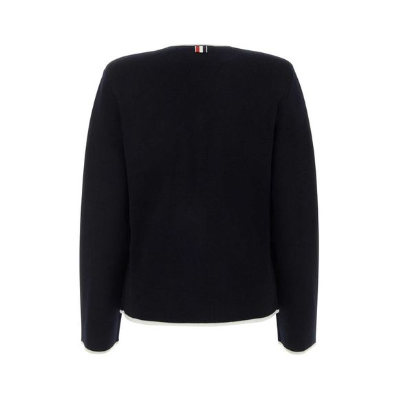 THOM BROWNE Midnight Blue Wool Blend Cardigan - Picture 2 of 2